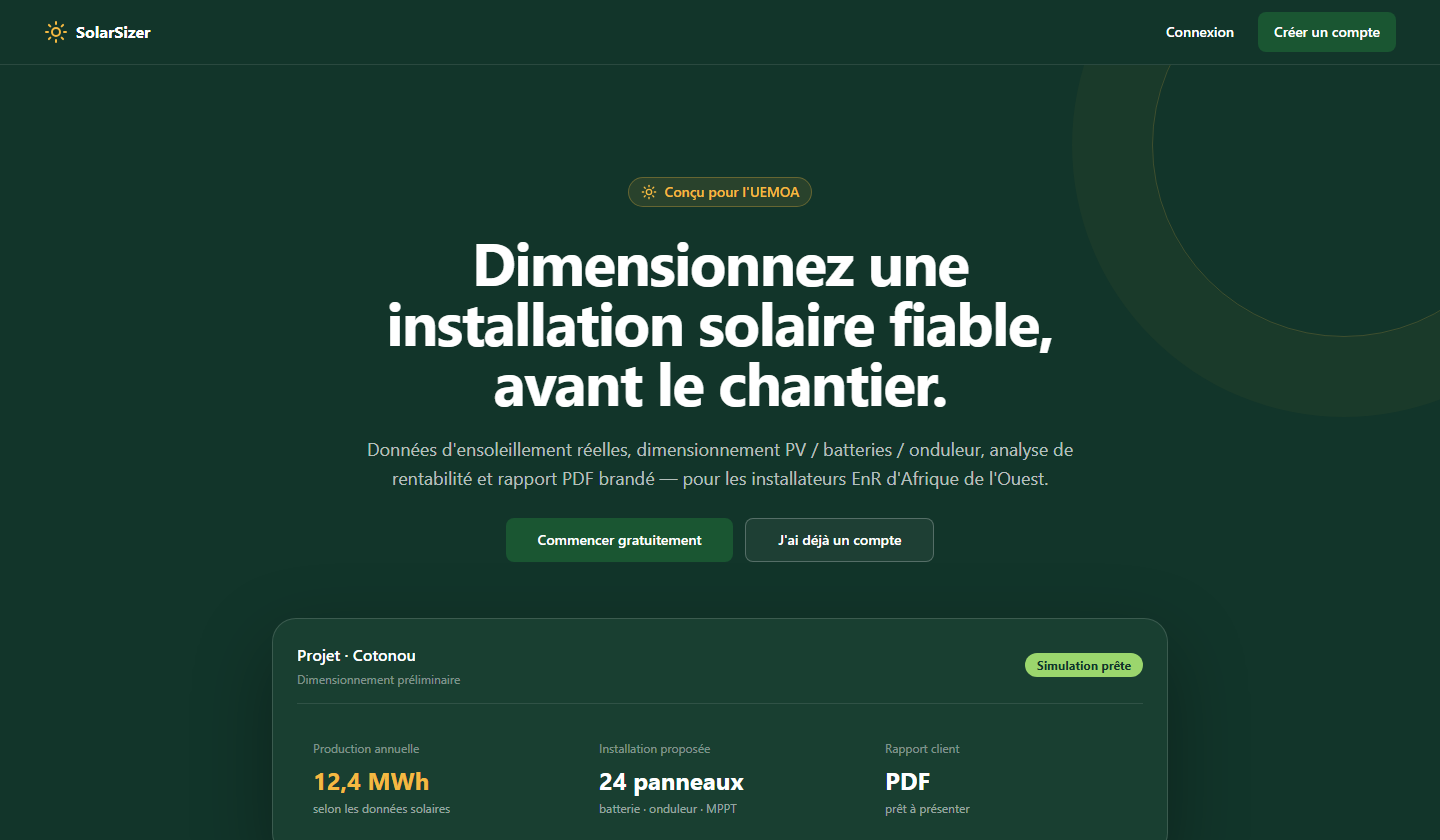 Capture du projet SolarSizer